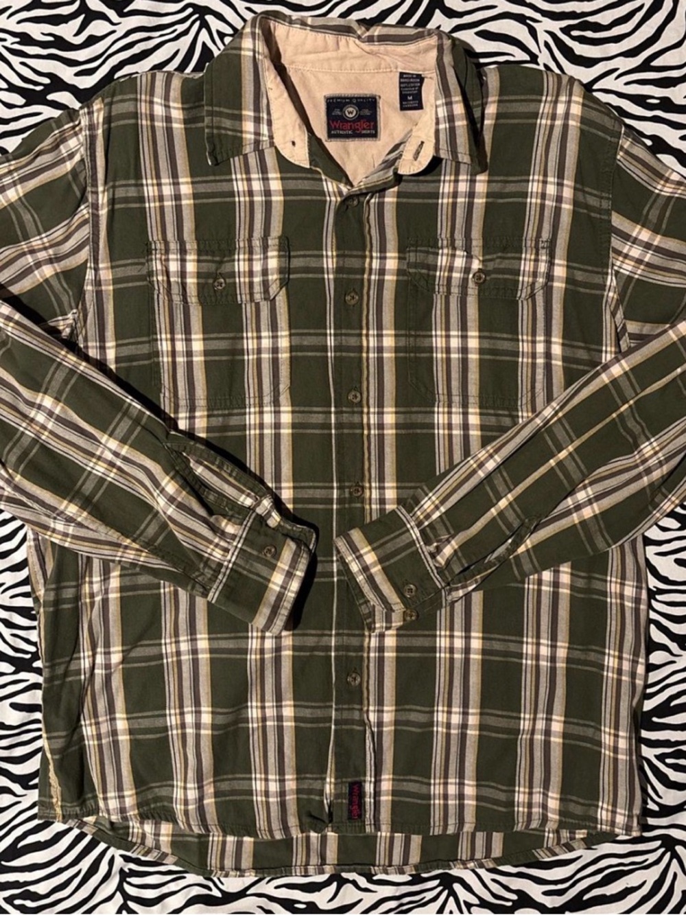Wrangler Olive and Cream Plaid Shirt